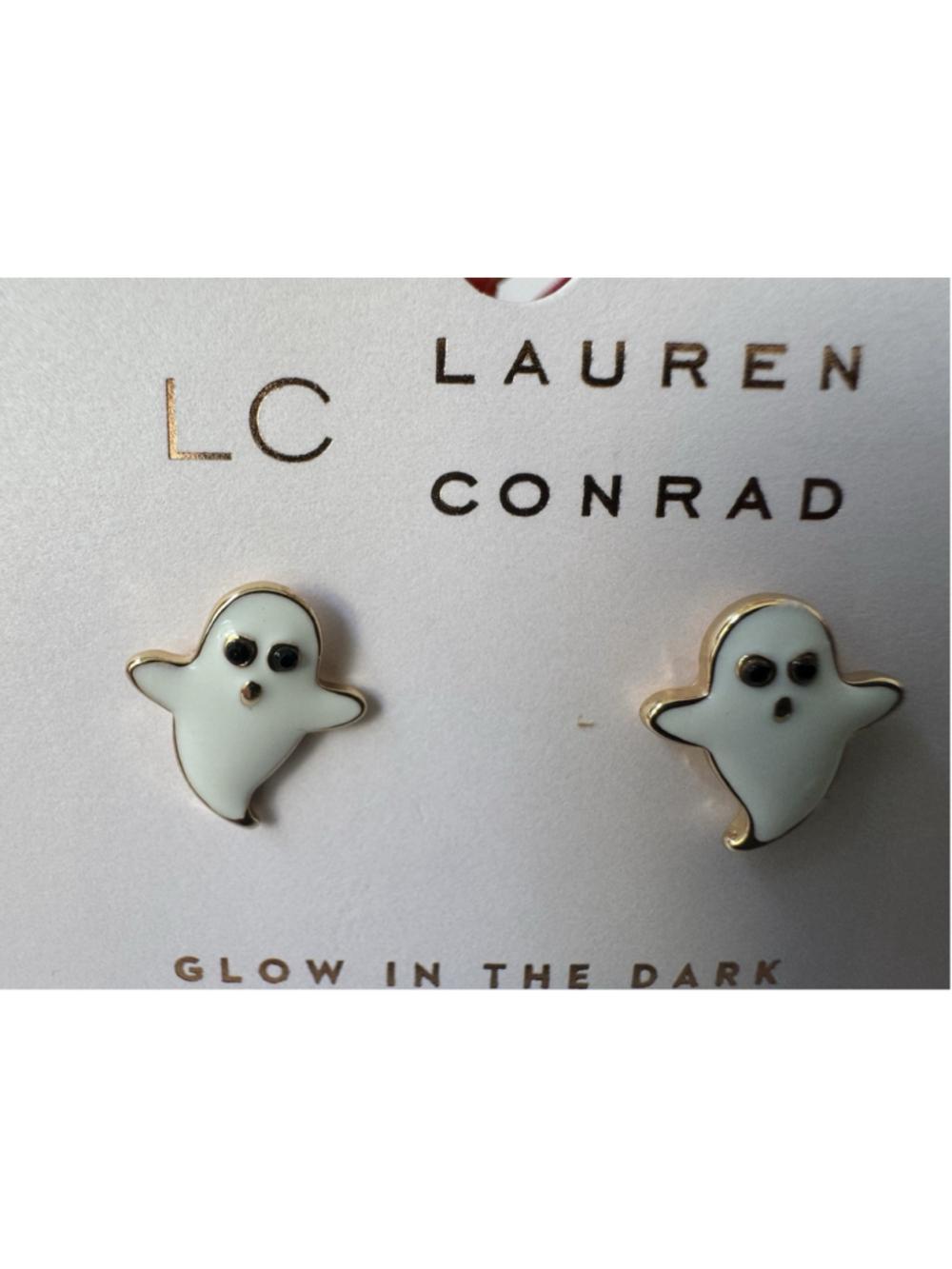 LC Lauren Conrad Dainty Earrings Glow In the Dark Ghosts White GoldTone NEW